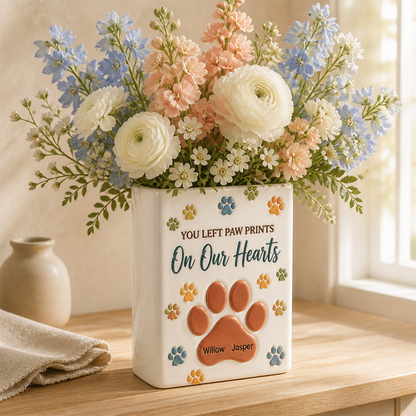 You Left Paw Prints – Personalized Ceramic Book Vase – Memorial Gift hero-6aa22998b0819151a2439467.png