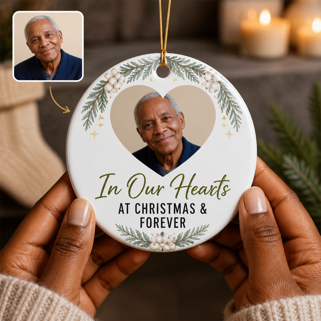 In Our Hearts – Personalized Photo Ornament – Christmas Gift hero-6aa22b4eb0819151a2439471.png