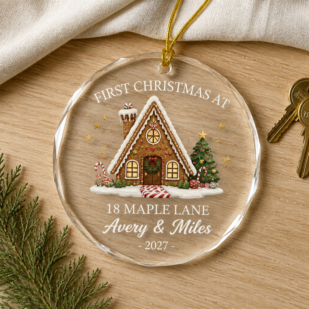 First Christmas At – Personalized Transparent Acrylic Ornament – Christmas Gift hero-6aa2732f8988578dfffe3321.png