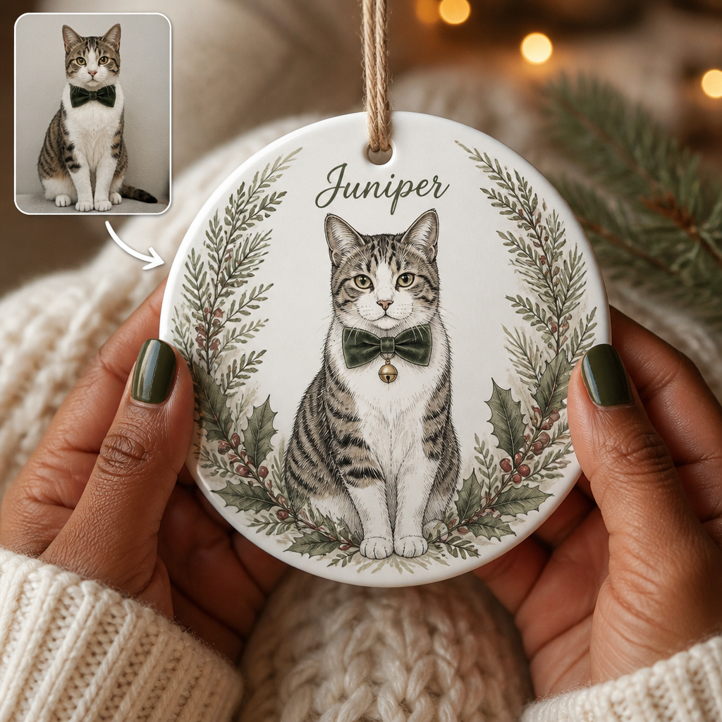 Custom Pet Photo Sketch Line Art Christmas Ceramic Ornament hero-6aa273448988578dfffe3327.png