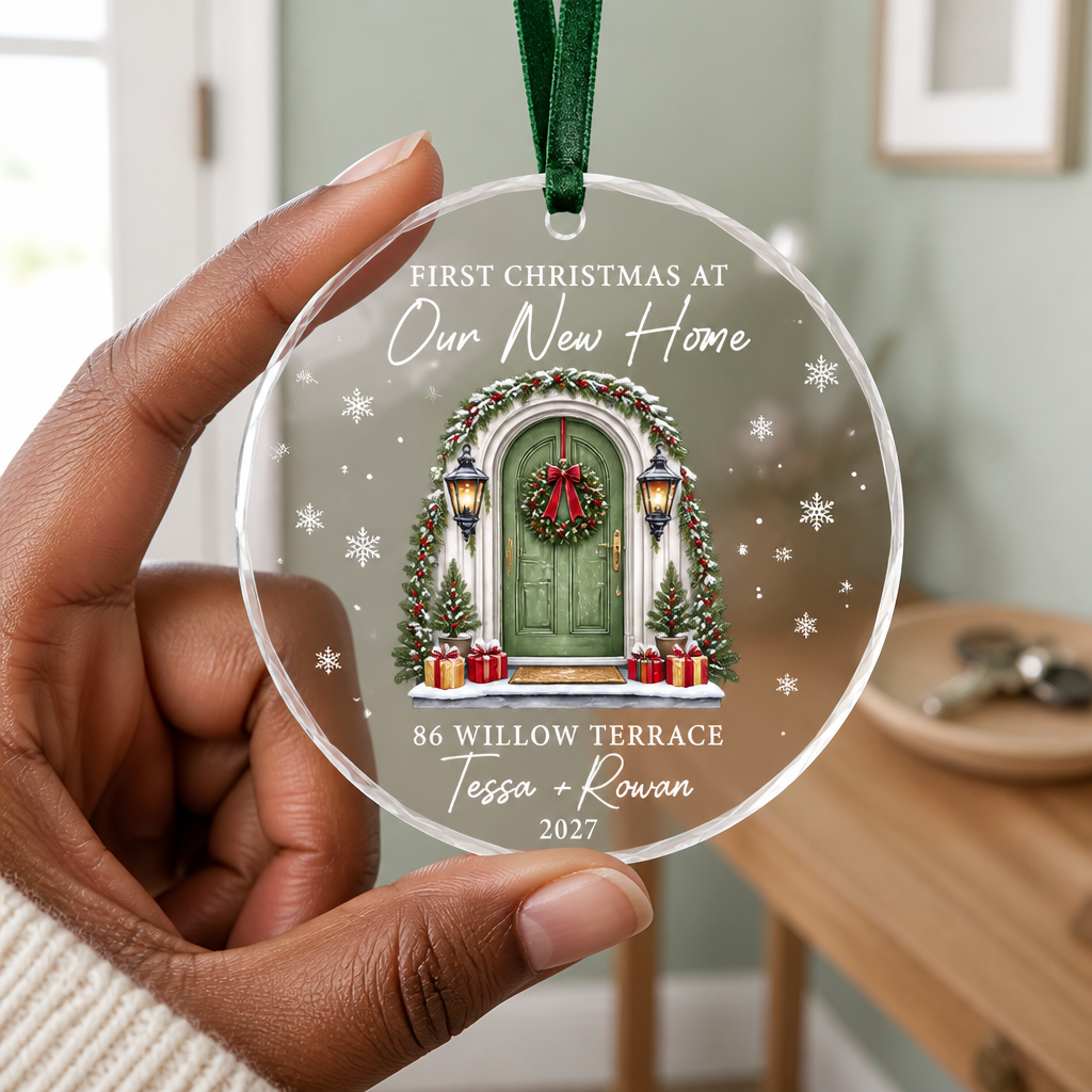 FIRST CHRISTMAS AT Our New Home – Personalized Transparent Acrylic Ornament – Christmas Gift hero-6aa273538988578dfffe332b.png
