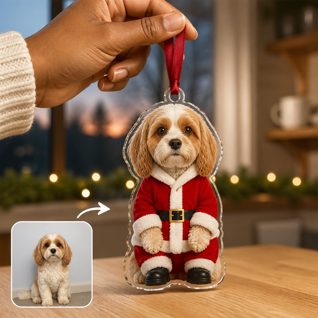 Personalized Pet Photo Christmas Ornament, Custom Dog Cat Santa Acrylic Ornament, Funny Pet Lover Christmas Gift hero-6aa6ba8396a20d0fd6745374.png