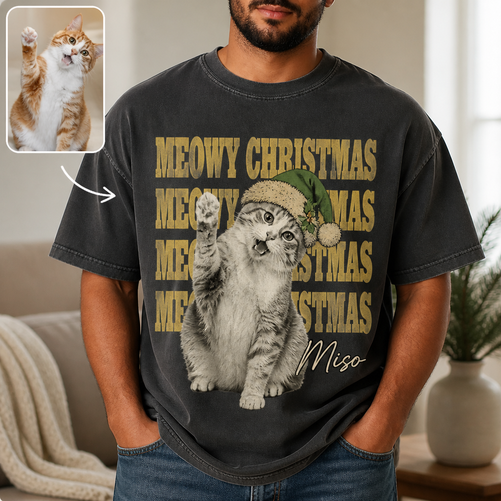 Meowy Christmas – Personalized Photo Comfort Color TShirt – Christmas Gift For Friends, Pet Lover hero-6aa7555355d01e9806a5d922.png