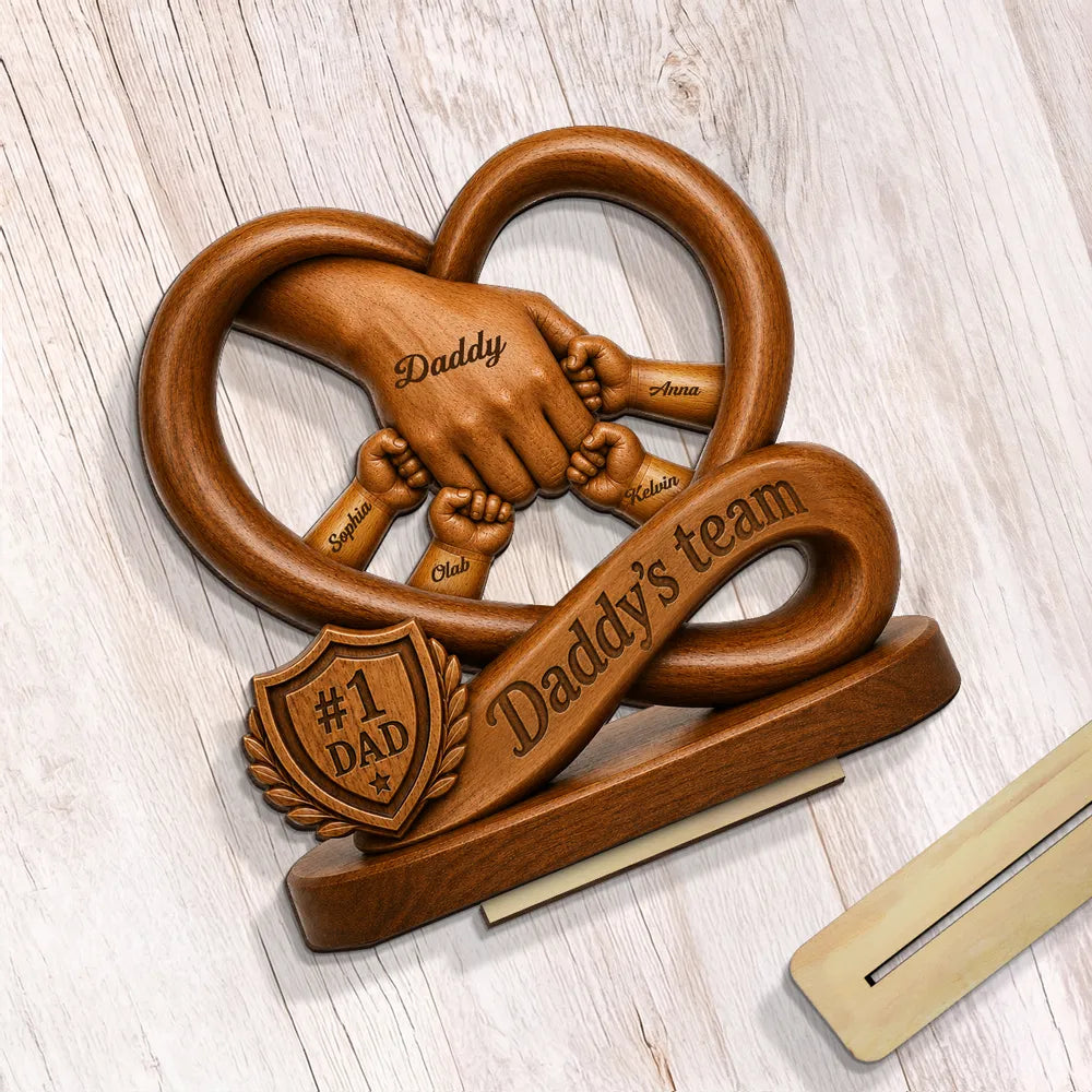 Daddy's Dream Team Fist Bump - Personalized Wooden Plaque - Father's Day Gift for Dad, Husband