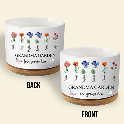 Personalized Grandma's Garden Outdoor Flower Pot With Grandkids Name and Birth Flower For Mother's Day