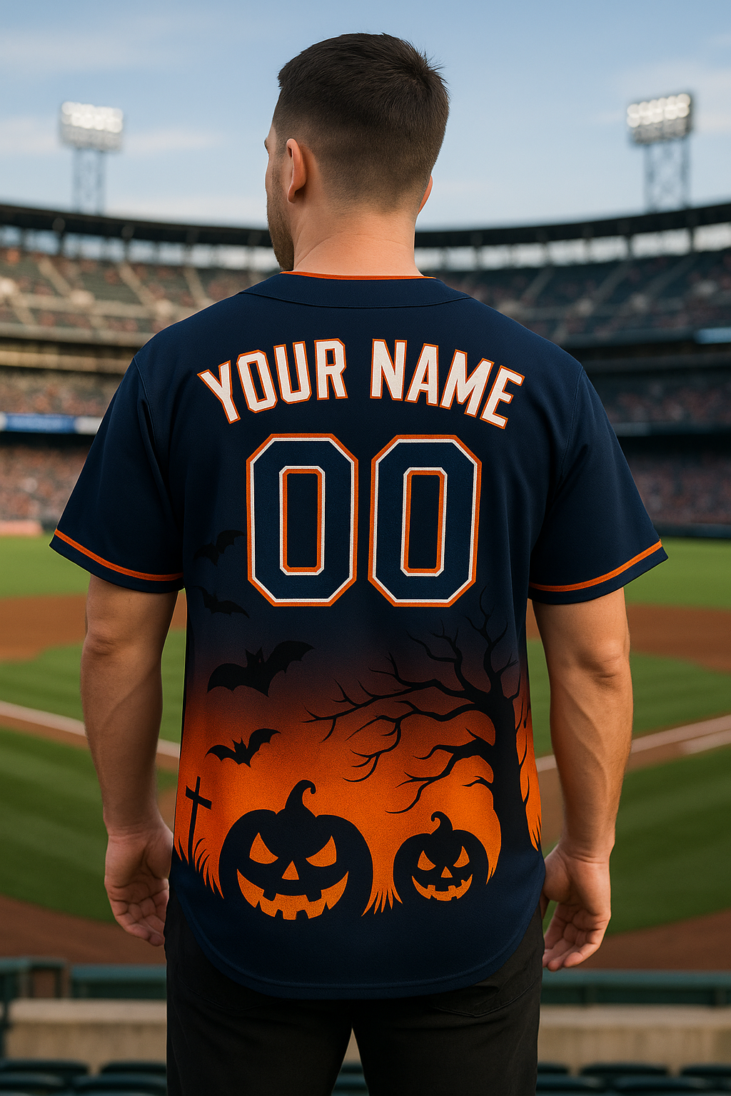 Halloween Baseball Jersey Navy & Orange Custom Jersey with Pumpkins and Bats Personalized Name & Number