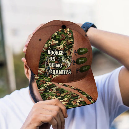 Hooked On Being Fishing Grandpa Papa Personalized Classic Cap, Father's Day Gift For Grandpa, Dad, Husband