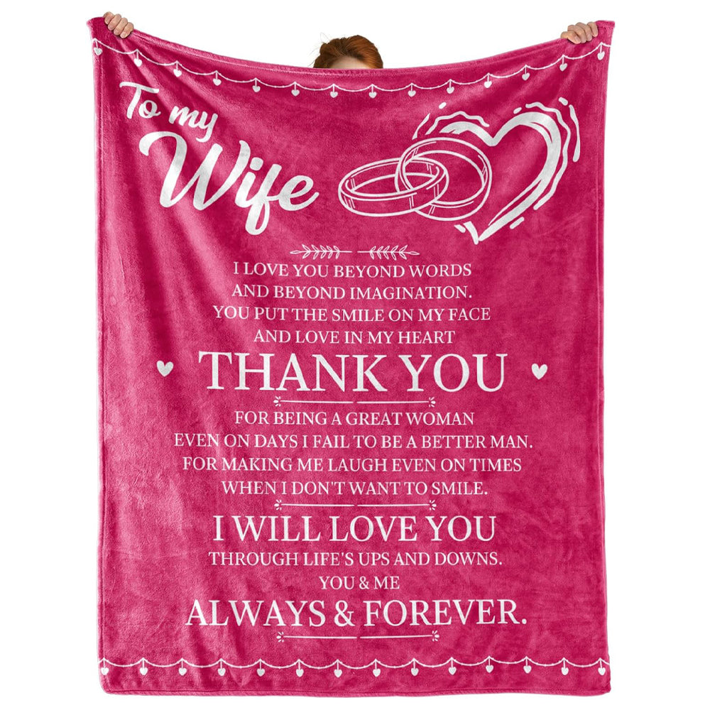 Wedding Anniversary Custom Blanket Romantic Birthday Gifts for Wife Women from Husband, Wife Birthday Gift Ideas, Purple Pink Navy Hot Pink Throw Blanket for Couch