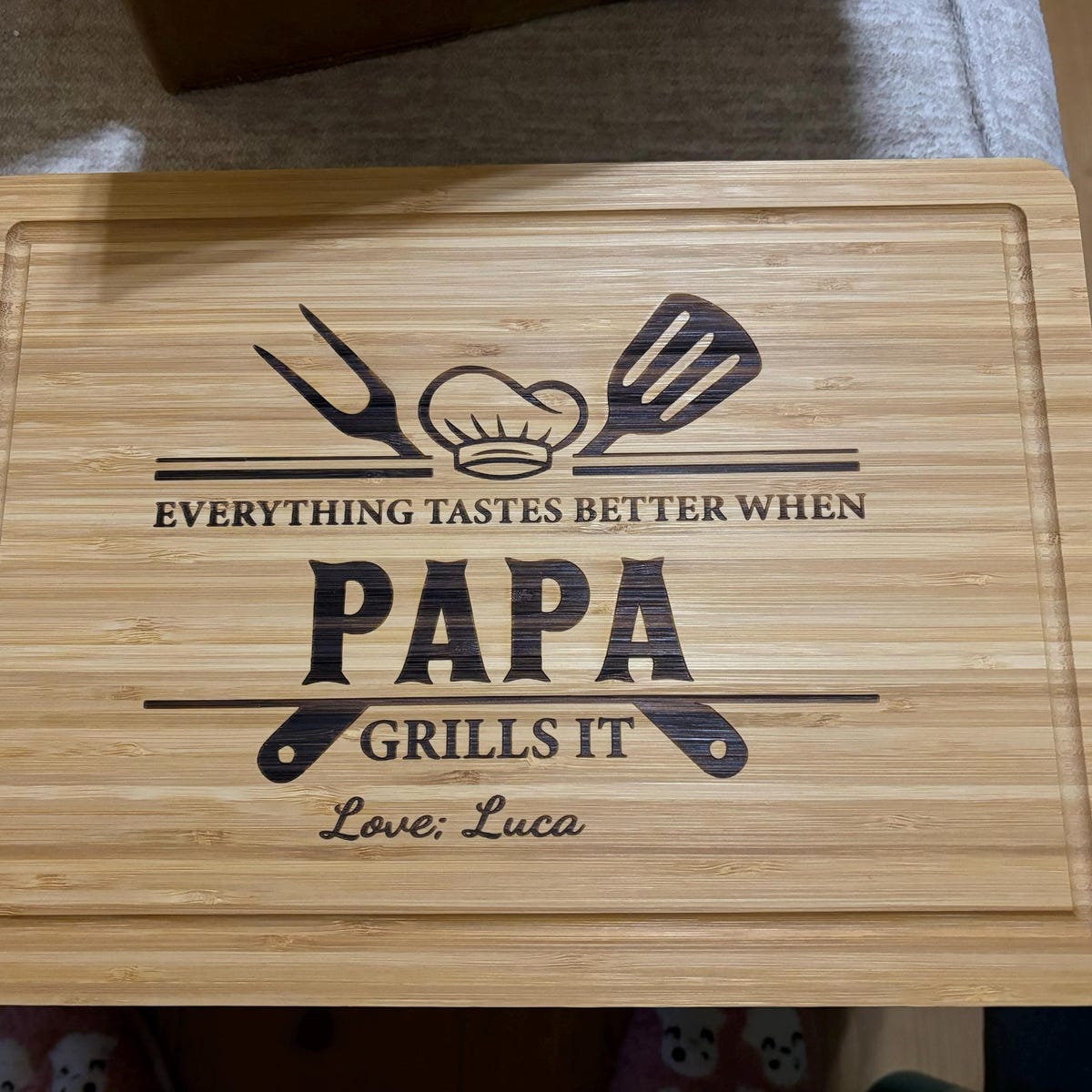 Personalized BBQ Cutting Board Gift for Grandpa, Grilling Accessory, Gift from Grandkids, Father's Day Gift, Grandpa's Birthday Gift