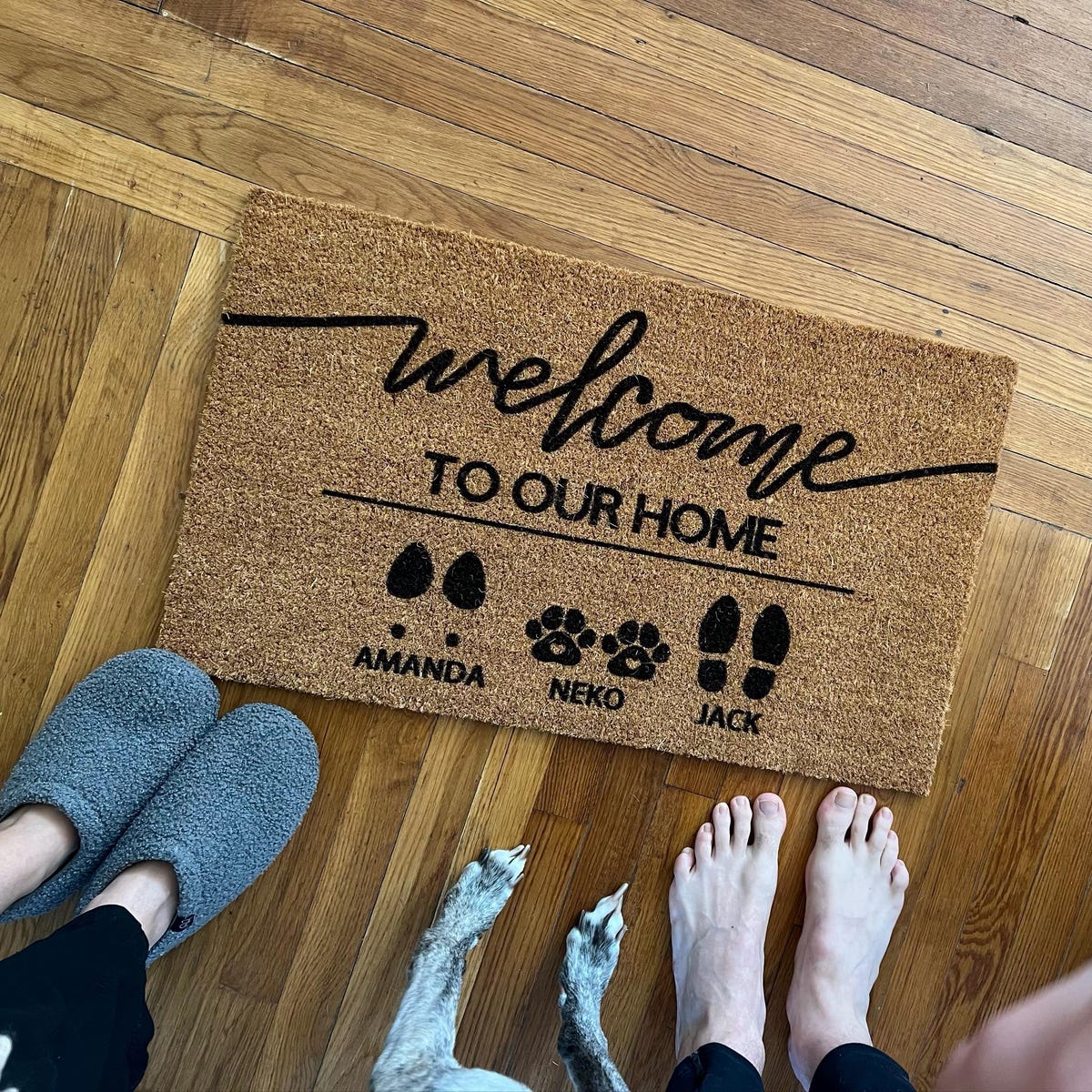 Custom Family & Pet Name Welcome Mat | Custom Names Doormat | Welcome Mat | Housewarming Gift | Pet Lover Gift | New Home Closing Gift
