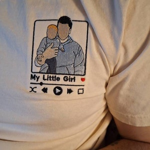 Custom Embroidered Family Portrait Shirt - Father's Day Gift - Personalized Dad Shirt - Embroidered Photo Shirt - Comfort Color Music Shirt