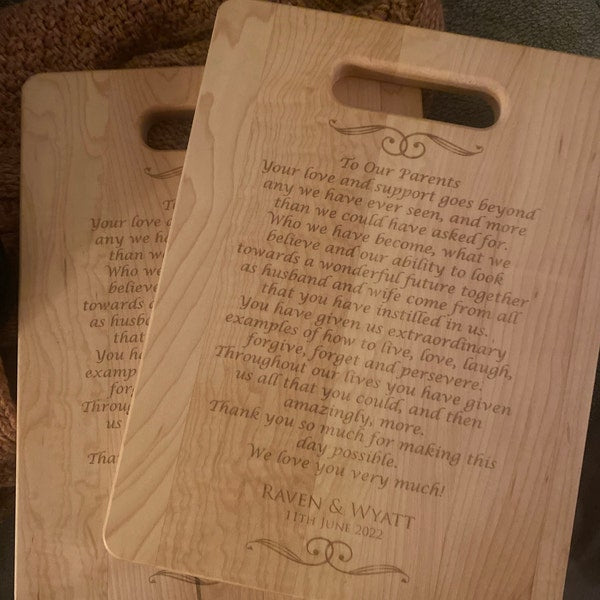 Wedding Gift for Parents from Bride and Groom Cutting Board l Unique Mother, Father In Law Wedding Gift l Custom Maple Cutting Board