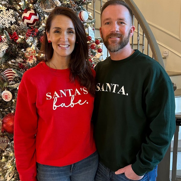 Couples Christmas pajamas, Santa's Babe, Santa, Matching Christmas Pajamas, Mr and Mrs Couple Pajamas, His and Hers Christmas Pajamas