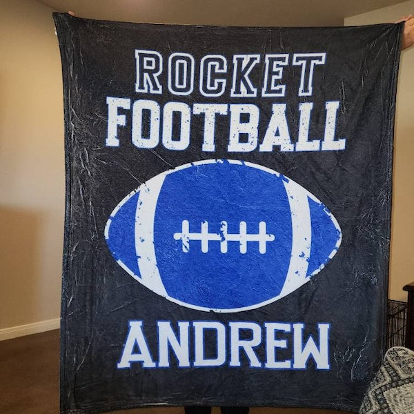 Personalized Football Name Blanket, Custom Gift Idea for Football Player, Minky or Sherpa Football Blanket, Blanket for Boys