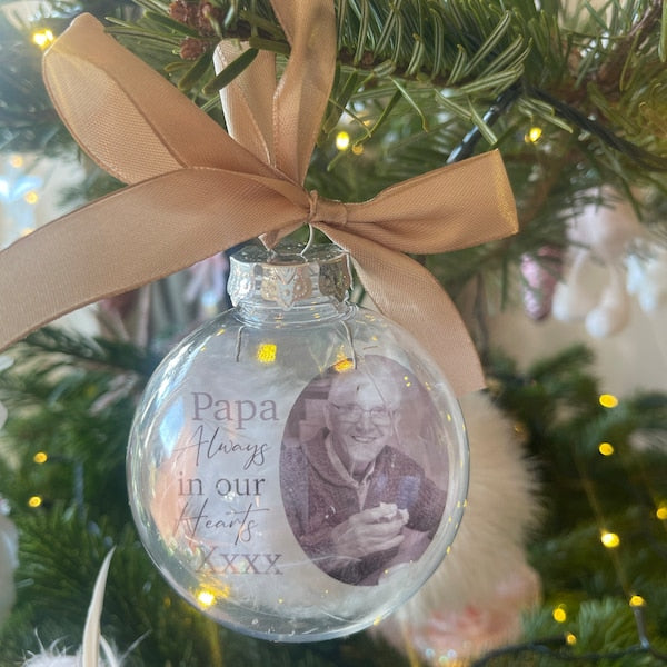 Floating Photo memorial Memory Bauble, Special Bauble, Personalised Bauble, Special Memory Bauble, Photo Bauble, Feathers, Memorial Gift