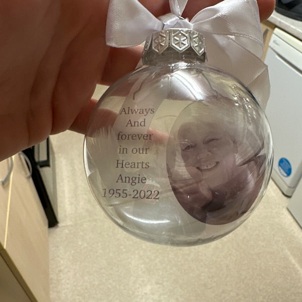 Floating Photo memorial Memory Bauble, Special Bauble, Personalised Bauble, Special Memory Bauble, Photo Bauble, Feathers, Memorial Gift