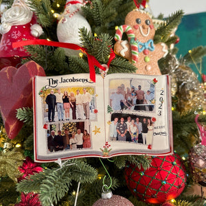 Photo Book Shaped Ornament, Personalized Custom Photo Print, Perfect Gift for Loved Ones, Customizable Gifts for Christmas Tree, Family Name