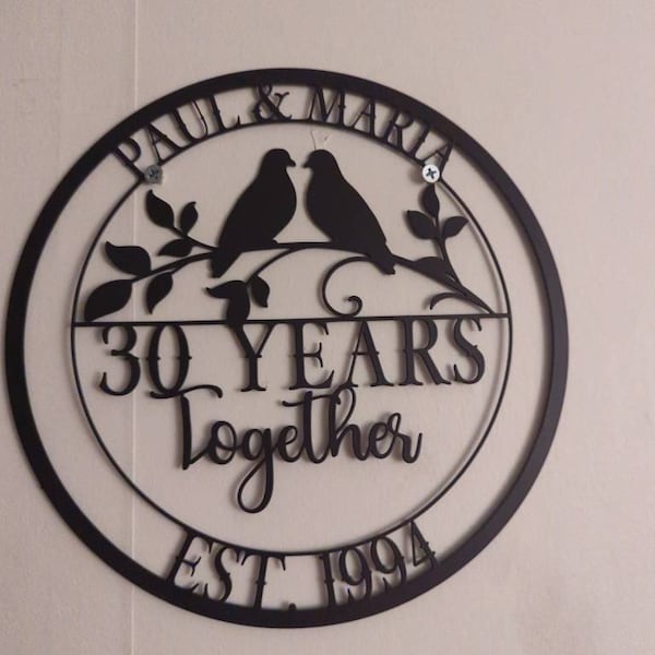30th Anniversary Gift, Anniversary Gift For Parents, 30 Year Anniversary Sign, Wedding Anniversary Metal Wall Art, Custom Monogram Sign