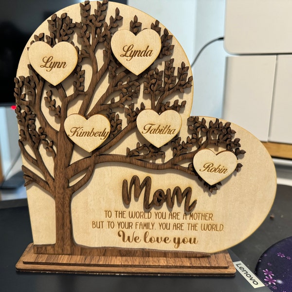 Personalized Family Tree Heart Stand Decor, Gift for Mom, Mothers Day, Mothers Day Gifts