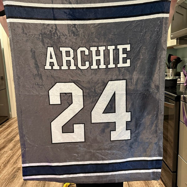 Personalized Sports Jersey Blanket, Custom Name Blanket, Basketball Football Baseball Blanket, Gift for him, Team Gift