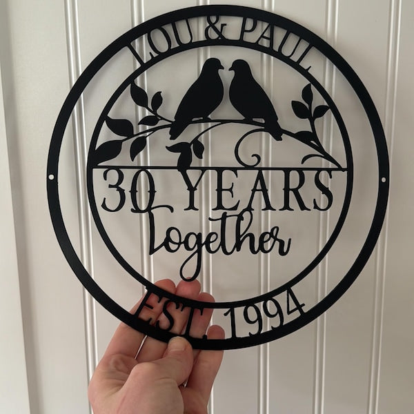 30th Anniversary Gift, Anniversary Gift For Parents, 30 Year Anniversary Sign, Wedding Anniversary Metal Wall Art, Custom Monogram Sign