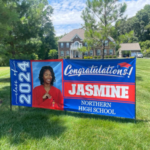 Personalized Graduation Banner w/ Photo, Name & School - Outdoor Graduation Decoration 2025 - Class of 2025 - Graduation Yard Sign