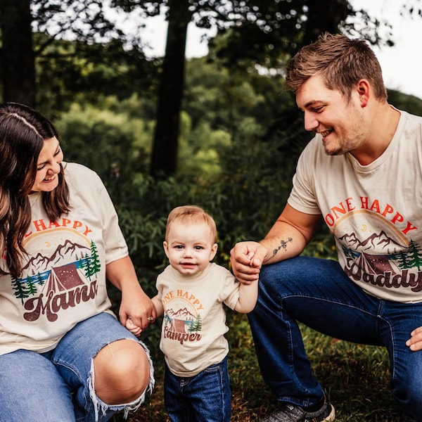 One Happy Camper 1st Birthday Shirt, Camping First Birthday Outfit, Family Matching Camp Tees, Camping Vacation Shirt, 1st Birthday Boy Girl