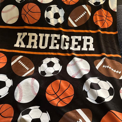 Personalized Kids Sports Blanket, Custom Blanket, Basketball Football Baseball Blanket, Gift for him, Team Gift, Fleece + Sherpa Available