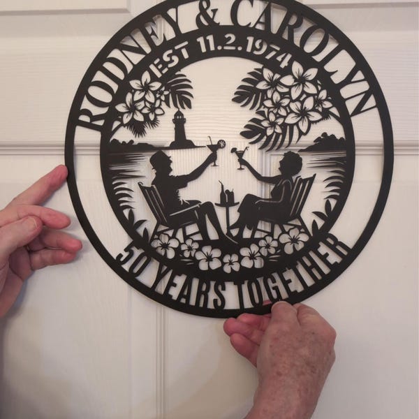 50th Anniversary Gift For Parents Custom Wedding Anniversary Gift For Couple Wife Metal Wall Art Sign Golden Wedding Tropical Coastal Summer