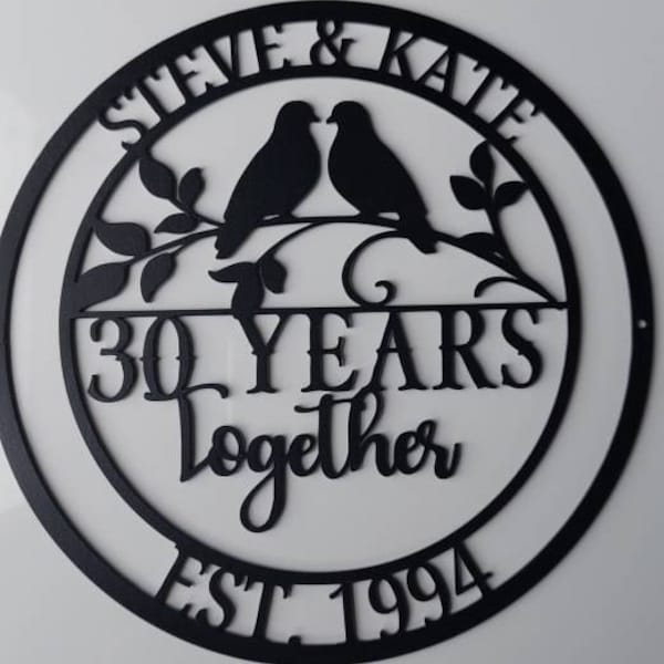 30th Anniversary Gift, Anniversary Gift For Parents, 30 Year Anniversary Sign, Wedding Anniversary Metal Wall Art, Custom Monogram Sign