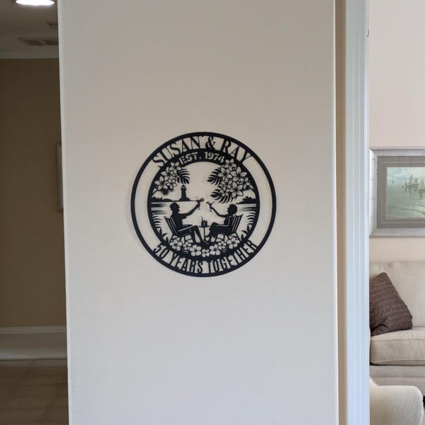 50th Anniversary Gift For Parents Custom Wedding Anniversary Gift For Couple Wife Metal Wall Art Sign Golden Wedding Tropical Coastal Summer