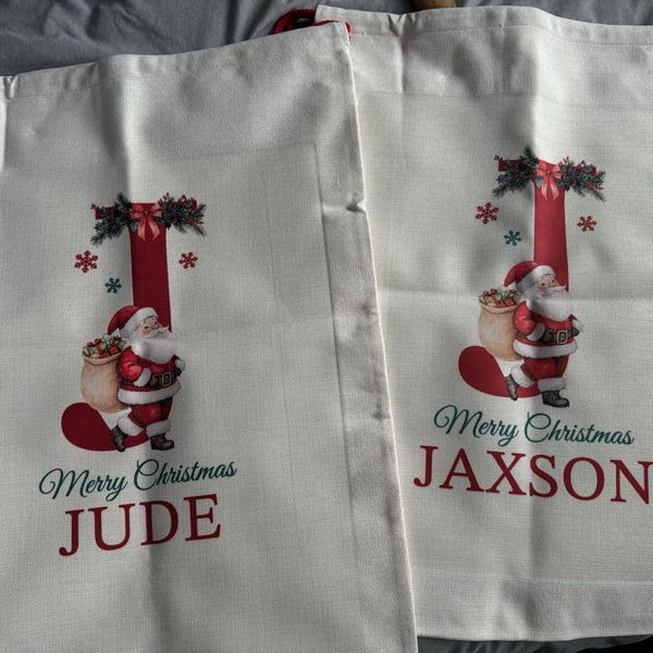 Premium Custom Santa Sack | Thick Canvas Personalised Christmas Present Gift Bag for Him Her Kids Adults | Add Name Initial Xmas Stocking