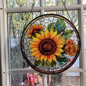 Sunflower Glass Suncatcher Floral Pendant Window Wall, Sunflower glass hanging plant suncatcher window decor, Sunflower Suncatcher