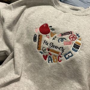 Embroidered 90s Vibe Teacher Sweatshirt - Embroidered Teacher Sweatshirt - Teacher Gift - Student Teacher Sweatshirt - DayCare Sweatshirt