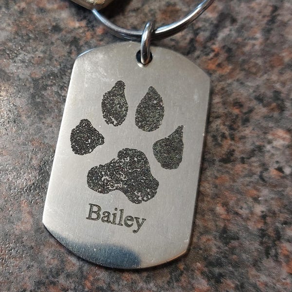 Personalised Actual Dog Paw Keyring | Photo Engraving | Pet Photo Engraved | Cat Paw Engraving