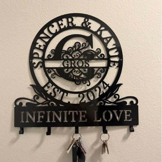 Monogram Key Holder Personalized Name with 5 Hooks, Metal Key Holder for Wall, Monogram Wall Decor, Family Key Holder, Wall Mounted Key Rack