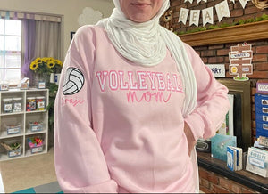 Personalized Embroidered Volleyball Mom Sweatshirt | Custom Team Crewneck | Volleyball Shirt | with Kids Name on Sleeve | Volleyball Mom