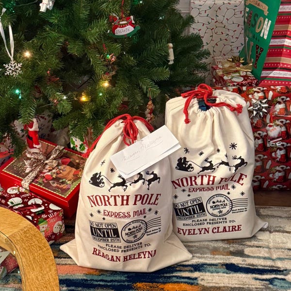 North Pole Santa Sack, Presents Bag, Christmas Gift Sack, Personalized Kids Sack Christmas Bag for Presents, Santa Bags with Name, Personalized Gift Bag, Custom Stocking Bags