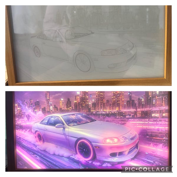Customizable Car Photo Art Frame Light, Personalized Car Portrait Light Painting, Car Illustration, Gift for Boyfriend, Car Frame Light
