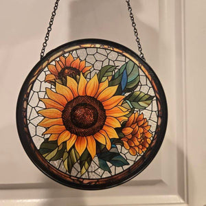 Sunflower Glass Suncatcher Floral Pendant Window Wall, Sunflower glass hanging plant suncatcher window decor, Sunflower Suncatcher