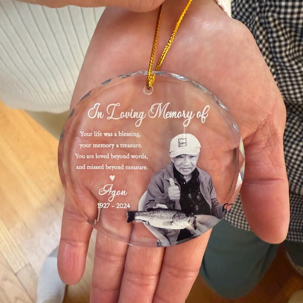 Custom Photo Memorial Ornament, Dad Remembrance Christmas Ornament, Memorial Day Glass Ornament, Mom Loss Ornament, Loss of Father Gift