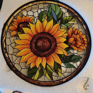 Sunflower Glass Suncatcher Floral Pendant Window Wall, Sunflower glass hanging plant suncatcher window decor, Sunflower Suncatcher