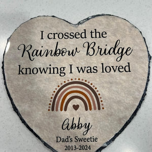 Crossed The Rainbow Bridge Memorial Plaque, Personalized Pet Memorial Gift for Dog Cat Loss