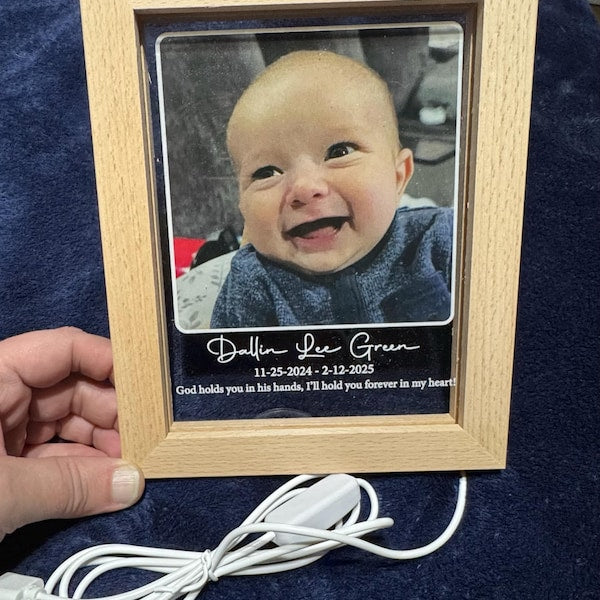 Acrylic Picture Frame with Light, Personalized Stand, Christmas Gifts, Memorial Picture Gift, In Loving Memory Stand, Unique Night Lights