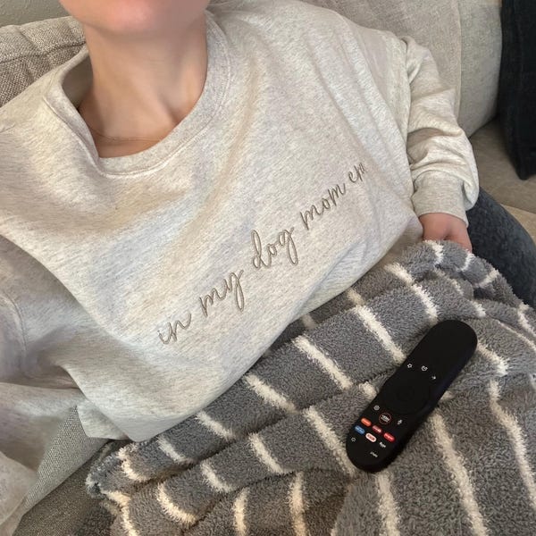 EMBROIDERED in my dog mom era w-Dog Name on sleeve Sweatshirt/Custom Crewneck w-Pet Name/Gift for Dog Lover-New Dog Mom-Fur Mama-Mothers day
