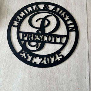 Custom family name metal monogram sign or ornament, last name sign, bridal shower gift, personalized wedding gift, custom anniversary gift