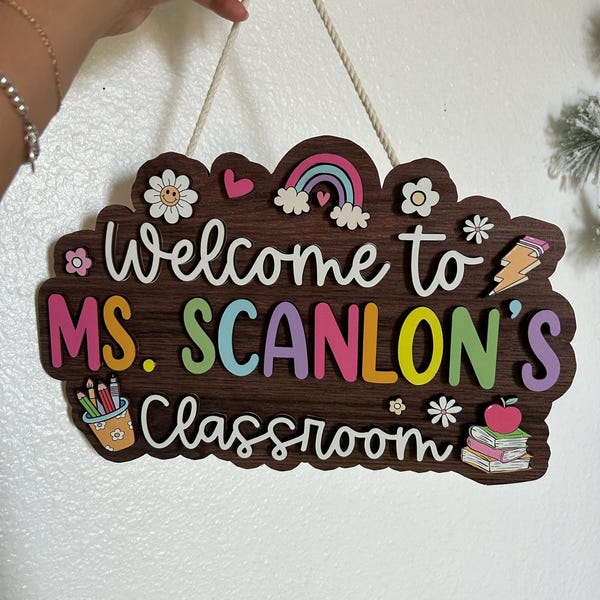 Personalized 3D Teacher Sign, Teacher Door Hanger, Teacher Welcome Sign, Classroom Decor, Teacher Gifts, Custom Teacher Door Sign