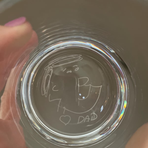 Custom Whiskey Glass Fathers Gift Idea - Personalized Handwriting and Photo on Rock Glass Family Gift For Hims Father's Day Gift