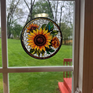 Sunflower Glass Suncatcher Floral Pendant Window Wall, Sunflower glass hanging plant suncatcher window decor, Sunflower Suncatcher
