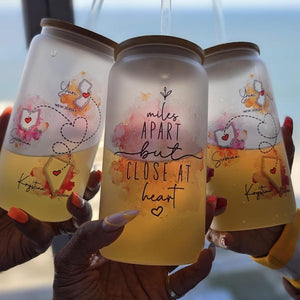 Personalized Long Distance Iced Coffee Cup Friendship Glass Tumbler Gift Miles Apart But Close At Heart Glass Can Cup Custom Two State Tumbler
